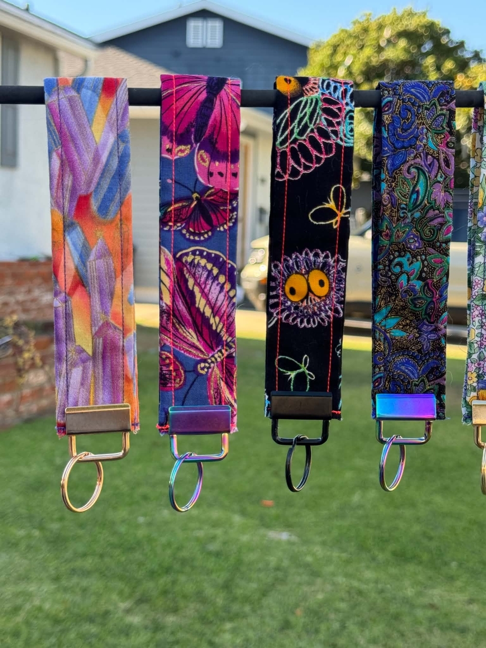 Colorful Patterned Wristlet Key Fob - Black & Multicolor
